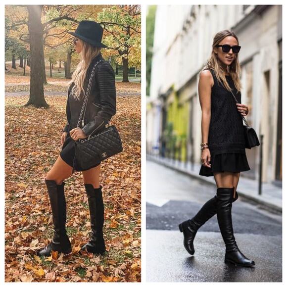 Stuart Weitzman 5050 Over the Knee Black Leather Stretch Boots Size 7 - Picture 1 of 10